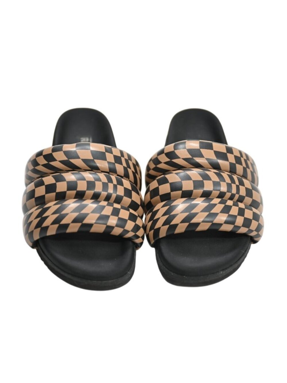 Roam Checkered Wave Puffy Slides in Black & Beige